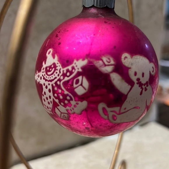 Vintage Pink Christmas Ornament Stenciled Children’s Toys Shiny Brite - Picture 6 of 6